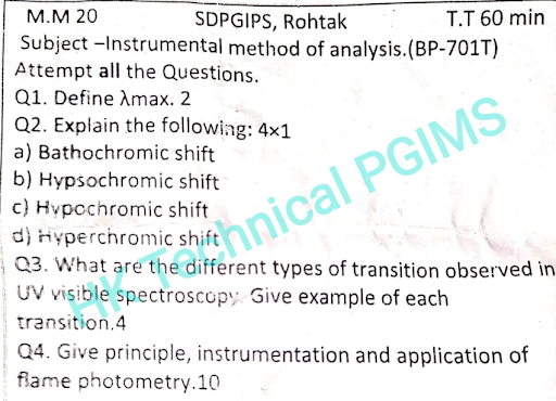 BP701T Instrumental Methods of Analysis BPharmacy 7th Semester