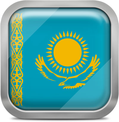 Kazakhstan square flag with metallic frame
