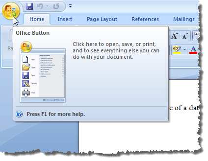 Word2007の[Office]ボタンをクリックする