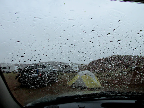 Waiting out some rain in the Jeep