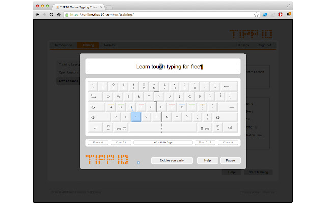 TIPP10 - Free touch typing tutor chrome extension