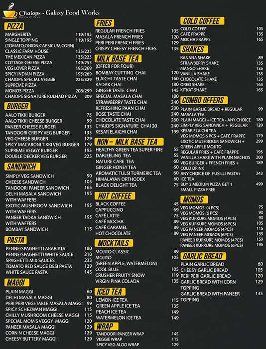 Chaiops menu 