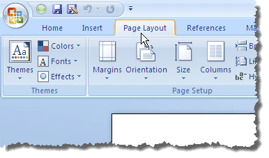 Facendo clic sulla scheda Layout di pagina in Word 2007