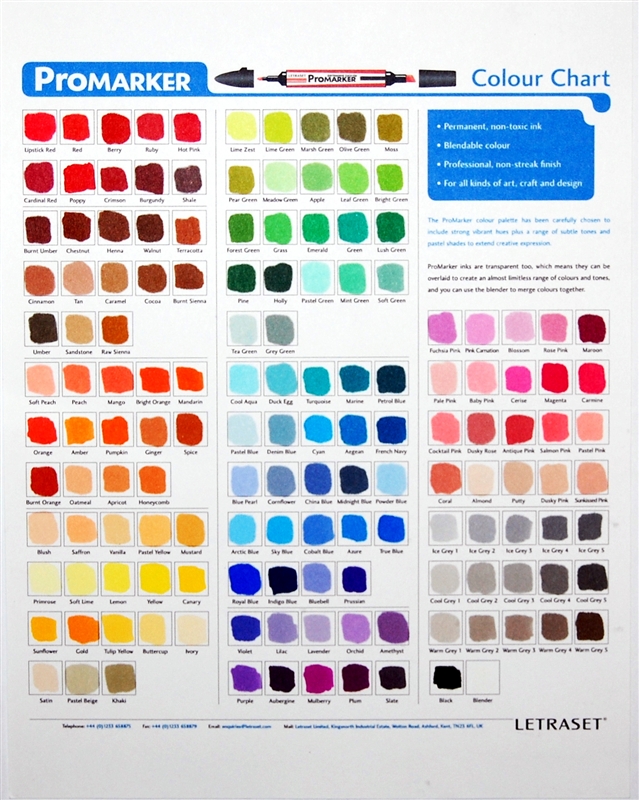 Letraset Promarker Blank Colour Chart