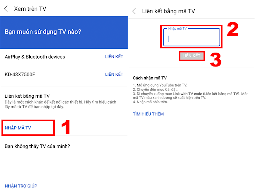 Bạn nhập mã TV để tiến hành liên kết với Tivi