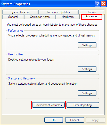 System Properties Advanced