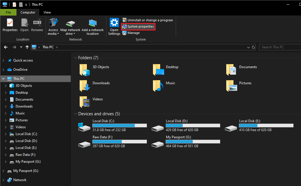 Haga clic en Propiedades del sistema presente en la cinta |  Cómo habilitar el cifrado de BitLocker en Windows 10