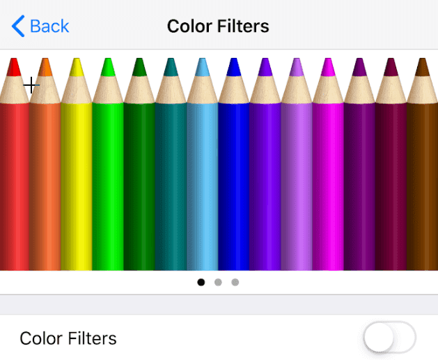 หน้าต่างฟิลเตอร์สีจะแสดงแถวของดินสอสี