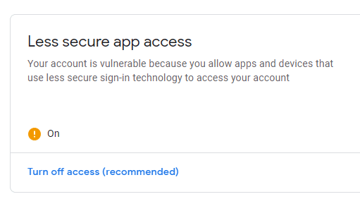 Schakel toegang tot minder veilige app in Gmail in