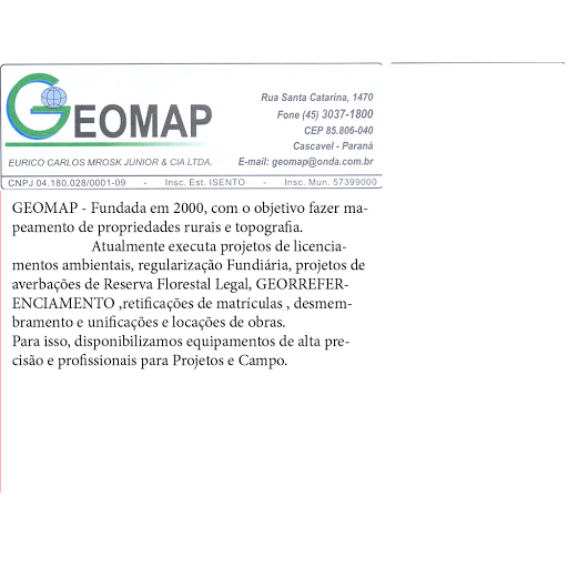 Geomap Mapeamento Digital, R. Santa Catarina, 1470 - Centro, Cascavel - PR, 85801-040, Brasil, Empresa_de_Agrimensura, estado Parana