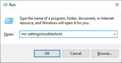 escriba el comando ms-settings:troubleshoot y presione enter.  Arreglar Actualmente no hay opciones de energía disponibles