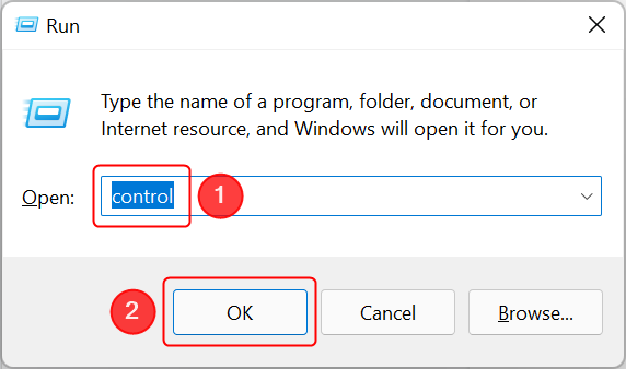 Aprire il Pannello di controllo utilizzando la finestra Esegui