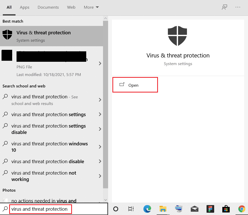 digita virus e protezione nella barra di ricerca di Windows e fai clic su Apri