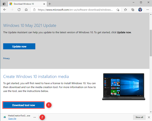 Download de Windows 10 Media Creation Tool