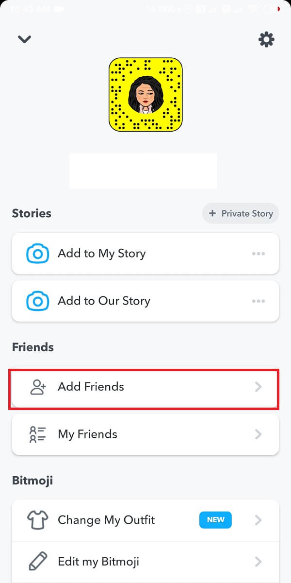 Toque Agregar amigos desde la parte inferior.  |  Cómo deshabilitar las solicitudes de adición no deseadas en Snapchat