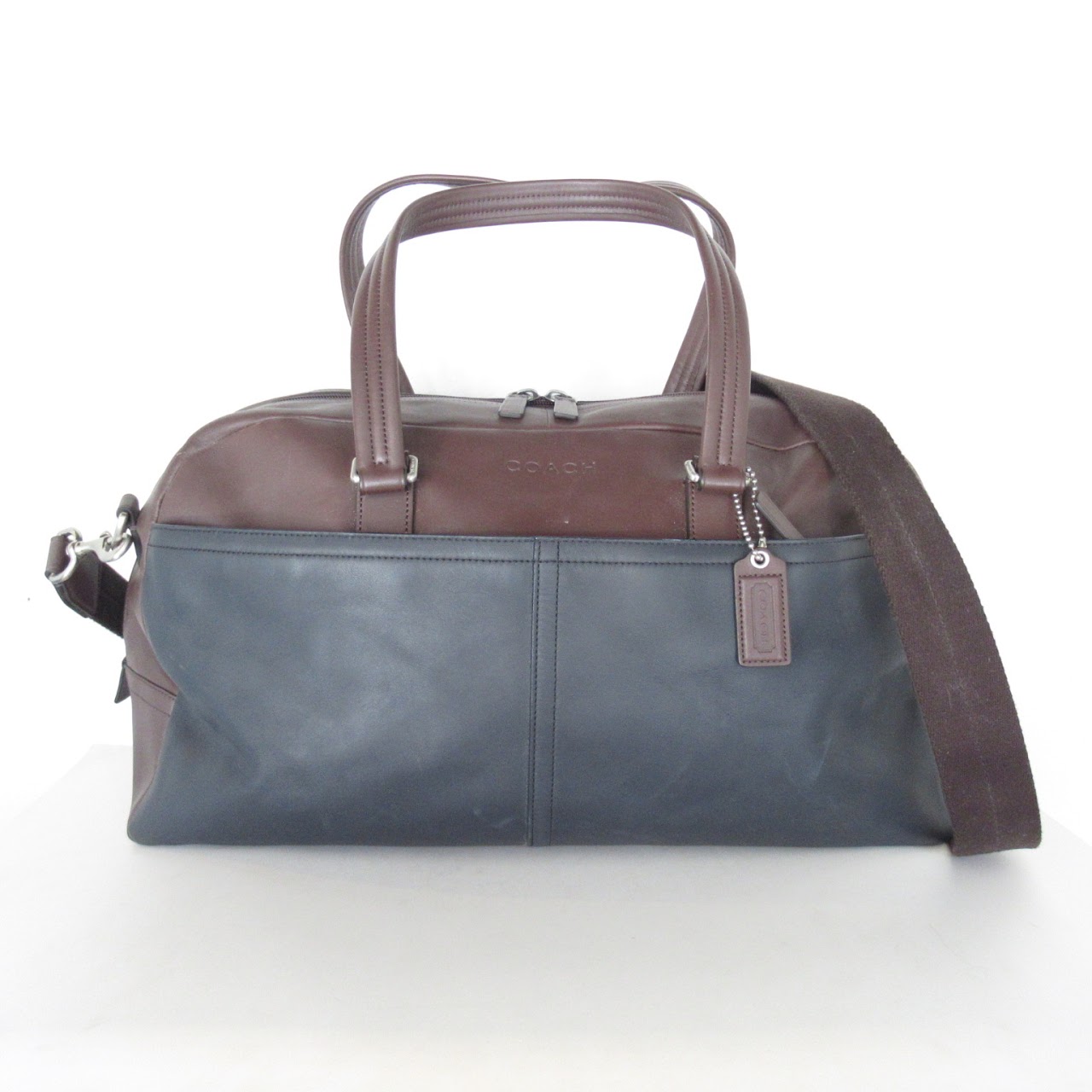 Coach Blue and Brown Leather Weekender