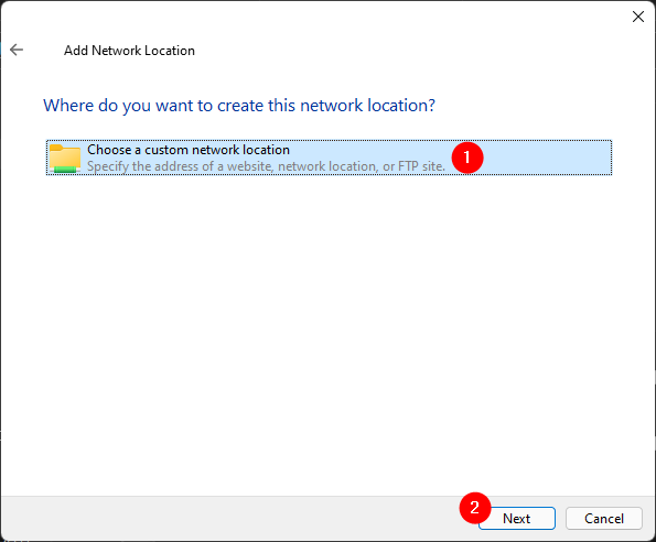 사용자 지정 네트워크 위치 선택