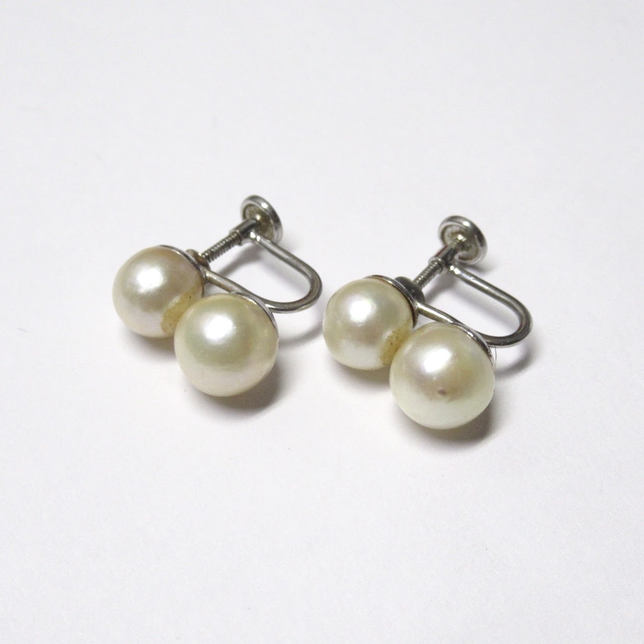 14K White Gold & Pear Screw Back Earrings