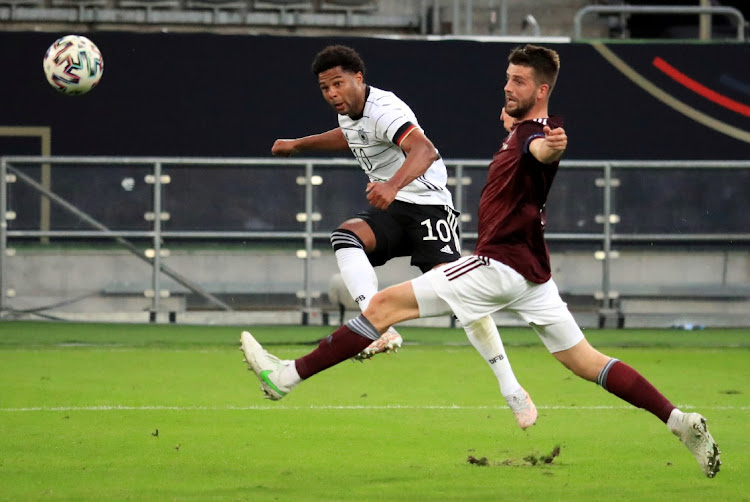 Germany's Serge Gnabry scores their fifth goal against Latvia