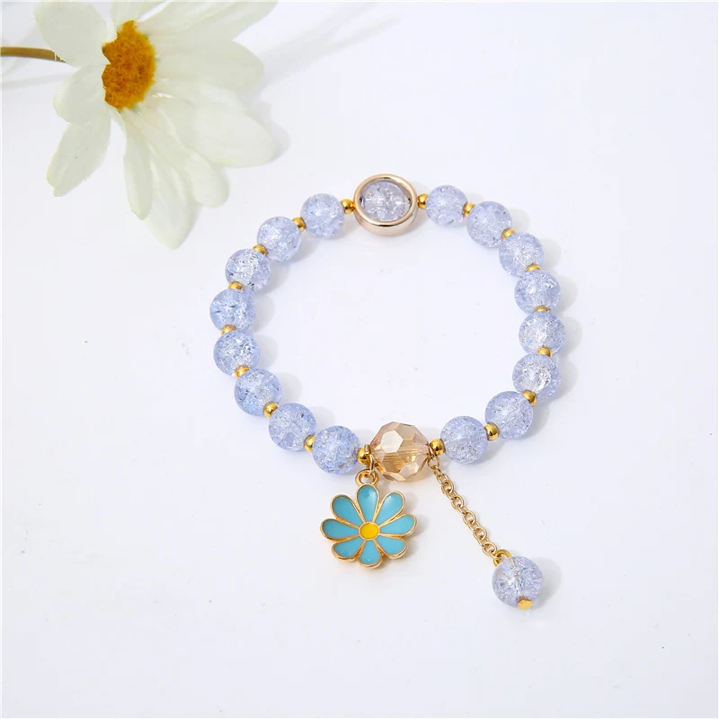 Pulseira de contas de cristal com fio de girassol, pulseira Ins. Adicione um toque de sol ao seu visual. Elegância e estilo em um acessório único.