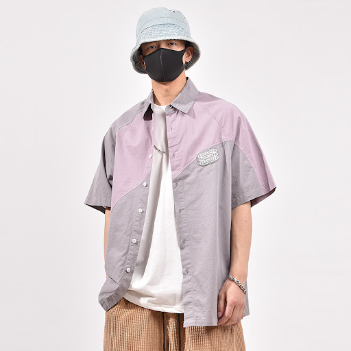 Title 10, Contrasting Color Stitching Shirt MenS Short-S...