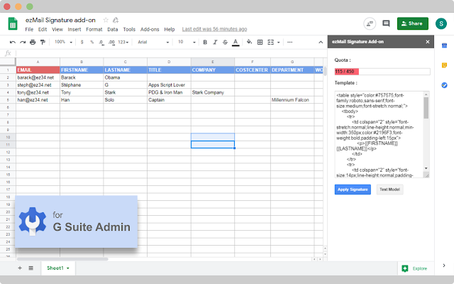 Screenshot of ezMail Signature Add-on