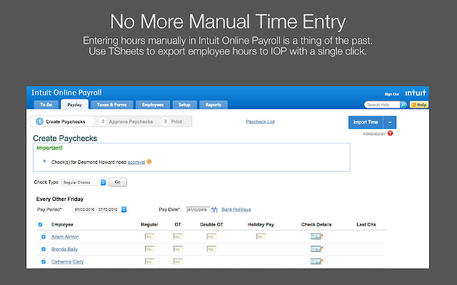 TSheets Extension for Intuit Online Payroll