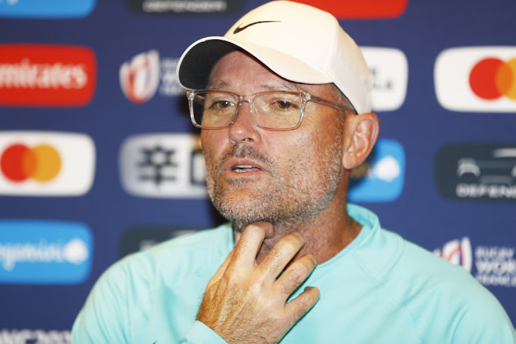 Springbok head coach Jacques Nienaber during a press conference at Le Domaine des Vanneaux Golf Hotel & Spa in Presles, outside Paris, on Tuesday night.