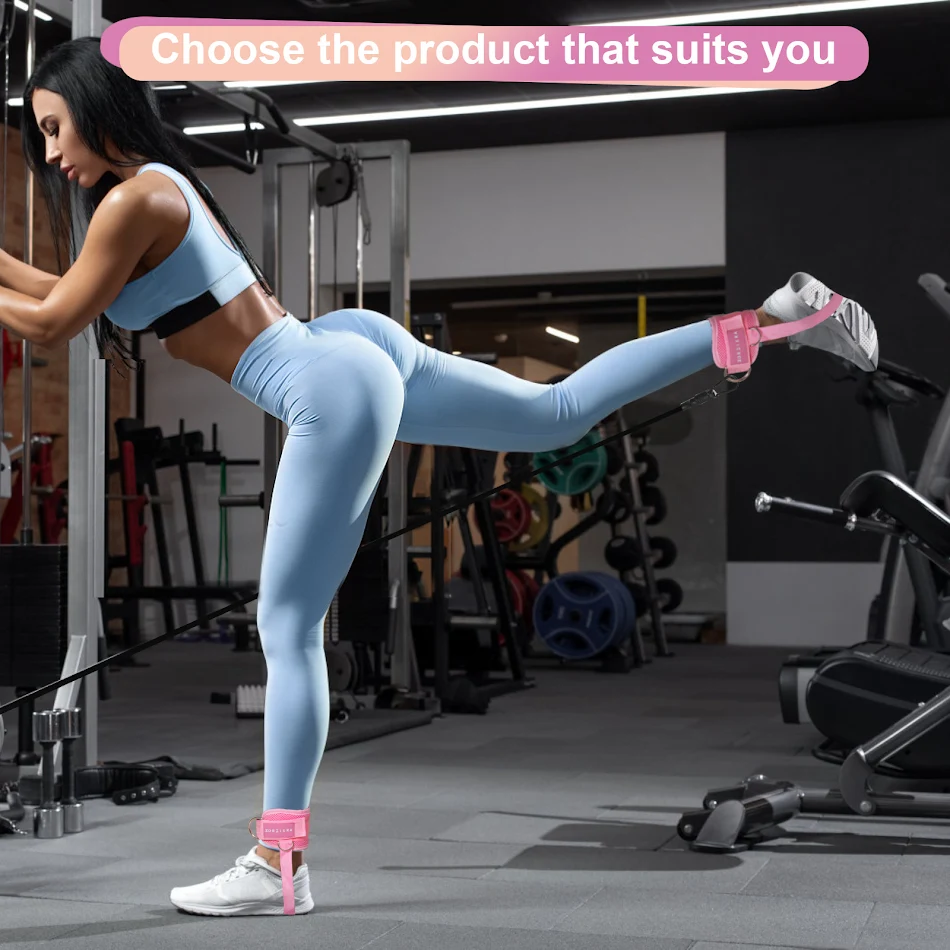 Evde bacak egzersizi için ev tipi ayak bileği tokalı elastik direnç bandı. Fitness ve direnç egzersizleri için ideal.
