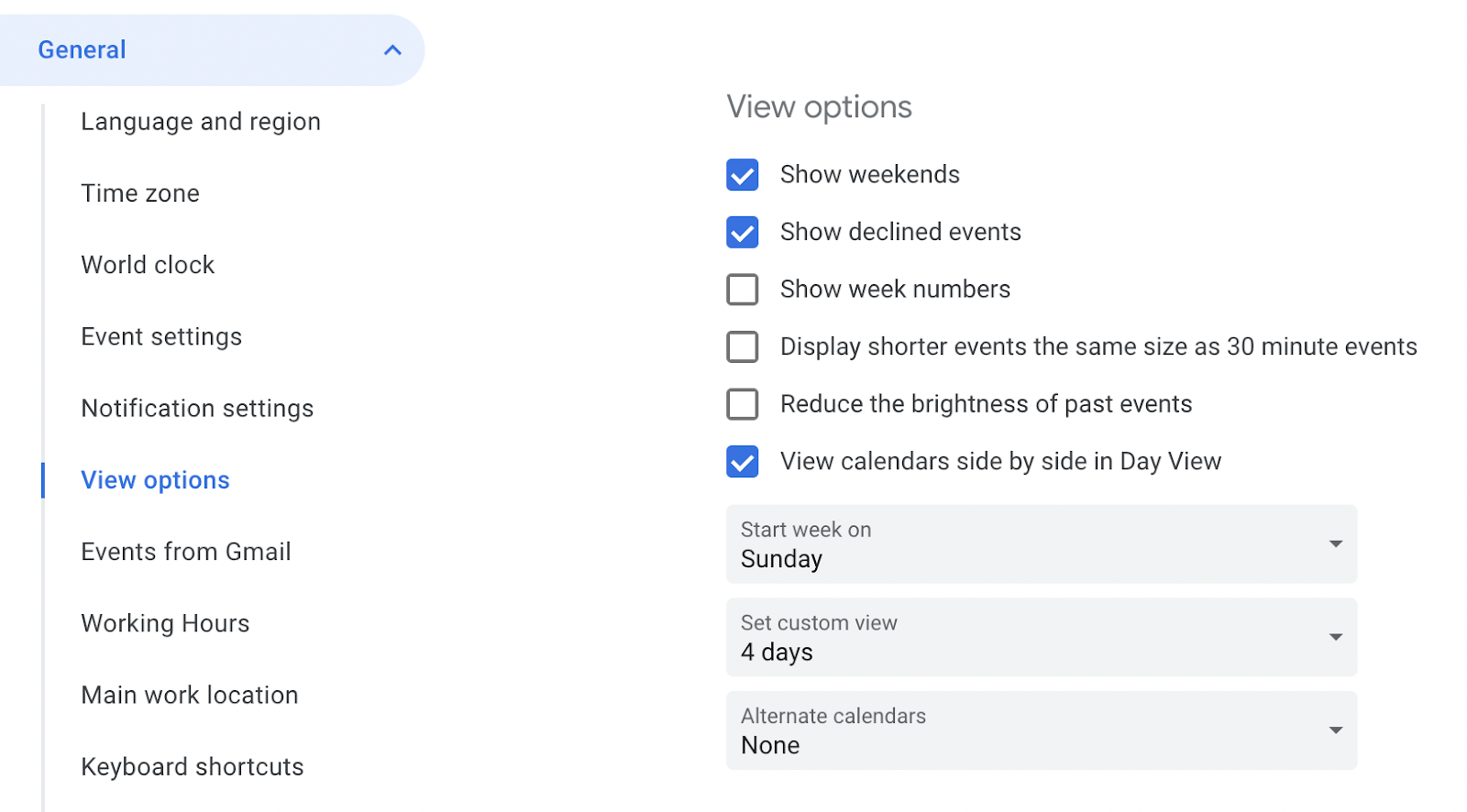 Screenshot from Google Calendar