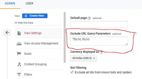 how to remove fbclid, msclkid, or gclid from Google Analytics