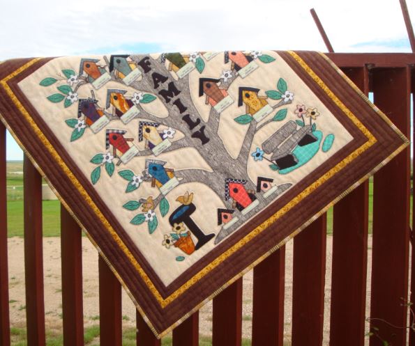 Appliqué Tree Quilt with Birdhouses