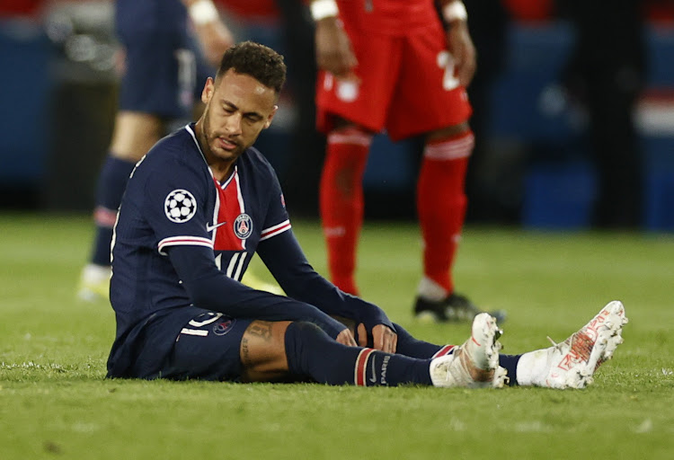 Paris St Germain's Neymar reacts during the match