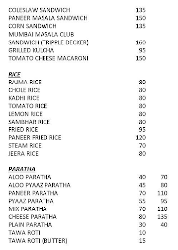 Minute Meals menu 