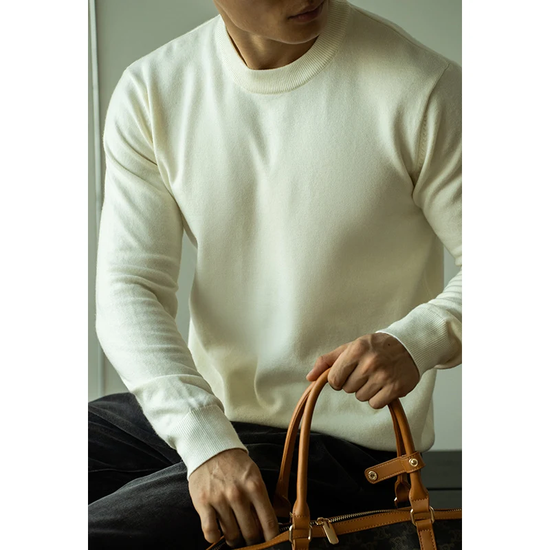 Suéter masculino Tencel lã outono inverno gola redonda manga longa, ideal para conforto e aquecimento.