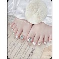 A114 Bộ 24 Móng Chân Giả Màu Trắng Dán Thương Hiệu Nail Kèm Keo Dũa