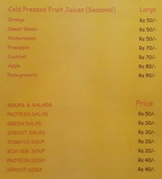 Organic Vegan Fresh Juices menu 