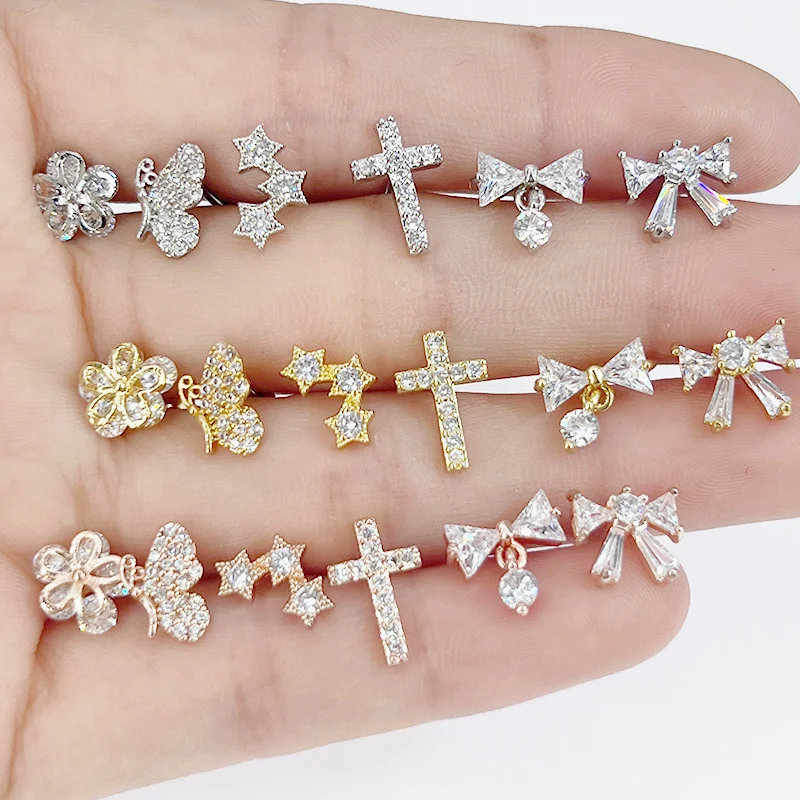 Pendentif Arc en Acier Inoxydable Boucles d'oreilles Zircon Clous Perçage Ornement de Piercing Élégant