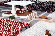 Pope Francis attends the funeral of former Pope Benedict, in St. Peter's Square at the Vatican, January 5, 2023. 