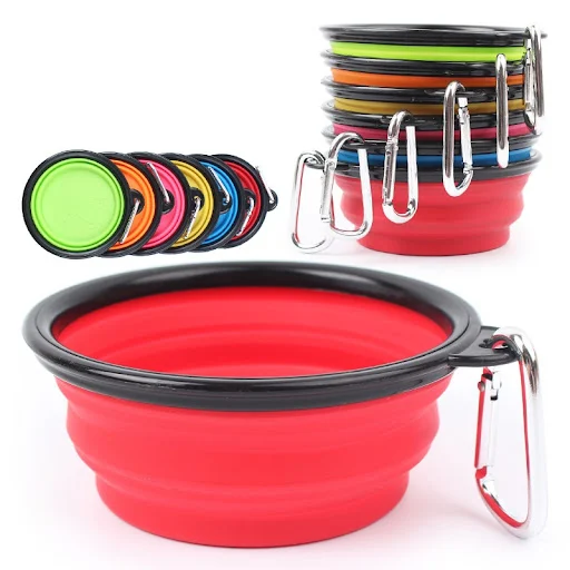 9 Colors Folding Portable Silicone Bowl For Dog Pet Accessories Travel Outdoor Dog Feeder Carabiner Cat Puppy Food Water