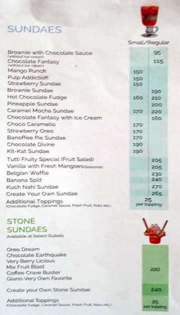 Giani's Ice Cream menu 