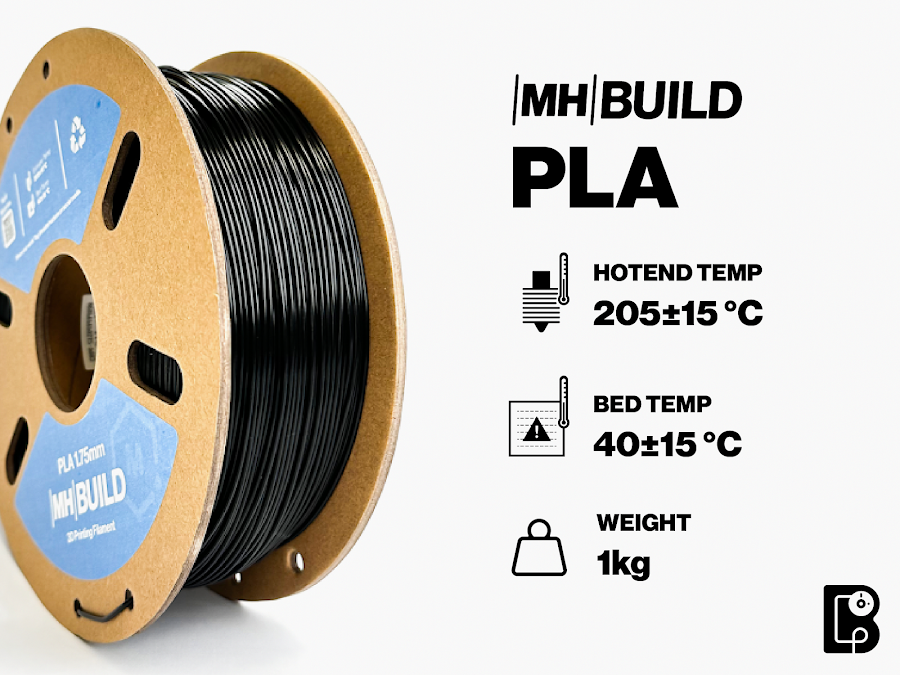 Black MH Build Series PLA Filament - Cardboard Spool - 1.75mm (1kg)