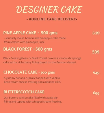 Designer Cake menu 