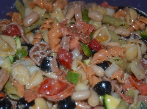 Tri-colored Pasta and Pepperoni Salad