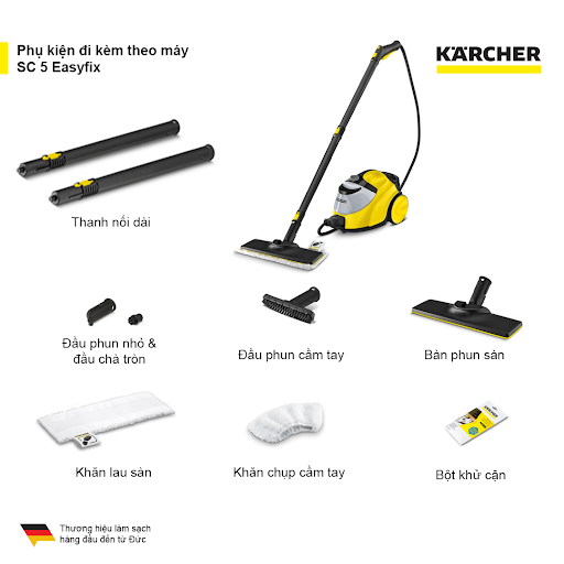 Máy làm sạch bằng hơi nước Karcher SC 5 Easyfix EU công suất nhiệt 2200w với hiệu quả làm sạch 150 m2