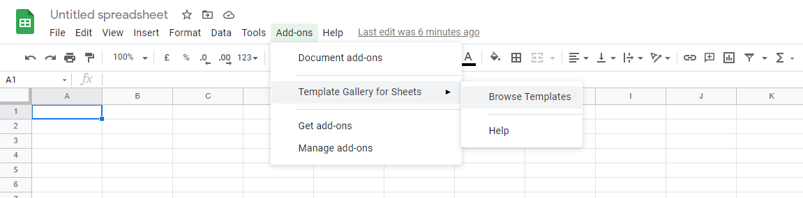 using add ons to browse templates in google sheets