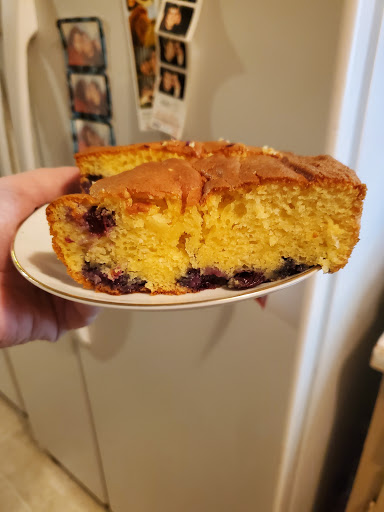 Fresh slice blueberry lemon cake