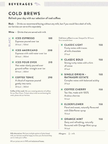 Blue Tokai Coffee Roasters menu 