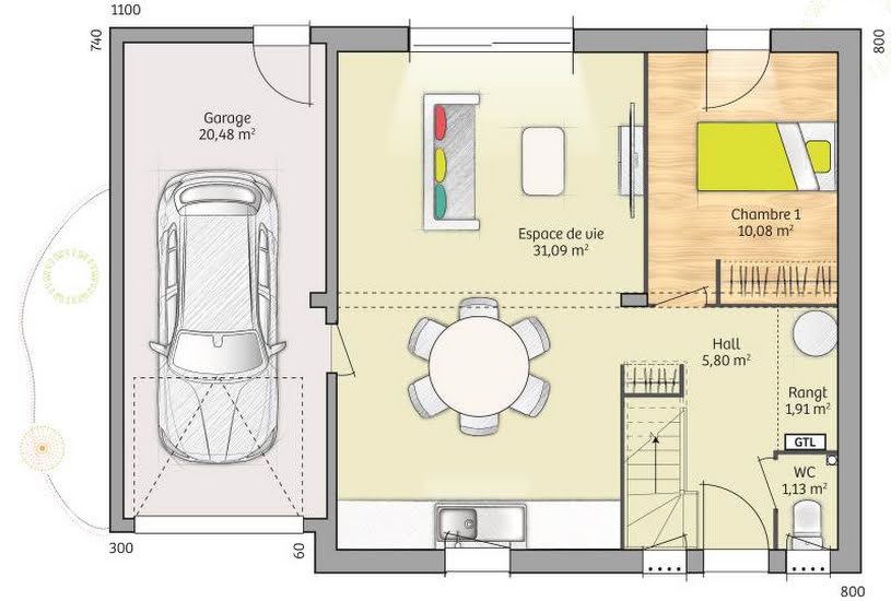  Vente Terrain + Maison - Terrain : 1 500m² - Maison : 76m² à Mesnil-Raoul (76520) 