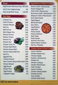 New Prashanth Hotel Naati style menu 1